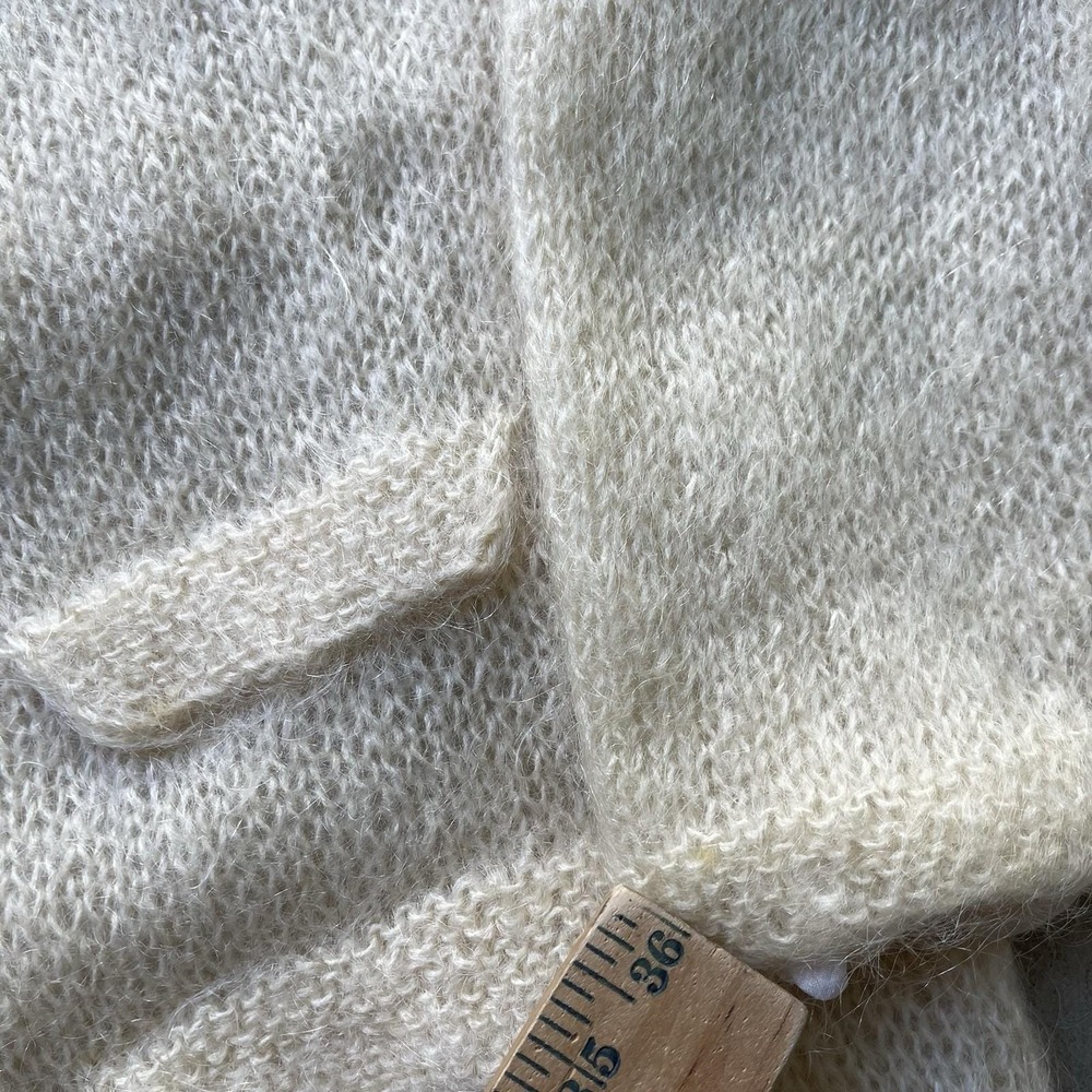 Vintage 60s Mohair Wool Cardigan Shawl Collar Lined Cream Fuzzy Sweater Coat - Picture 8 of 11
